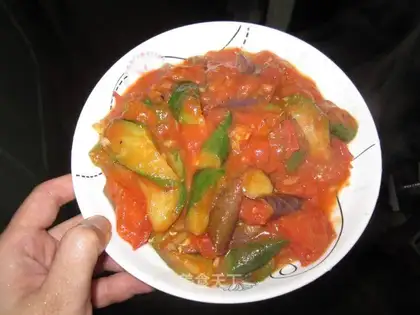 Three eggplant stewed
