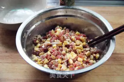 Make Pork, corn and mung bean cake step 7