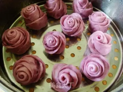 Make Purple sweet potato rose steamed buns step 12