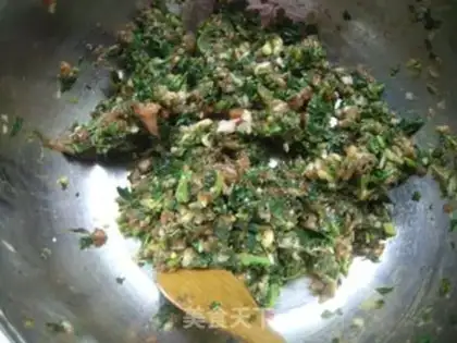 Make Wild vegetable meat wonton step 5