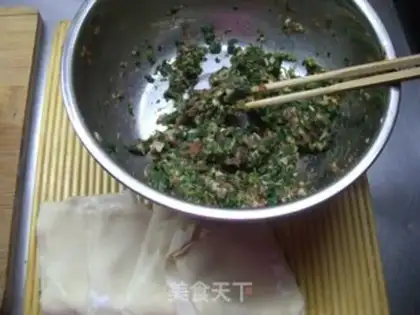 Make Wild vegetable meat wonton step 6