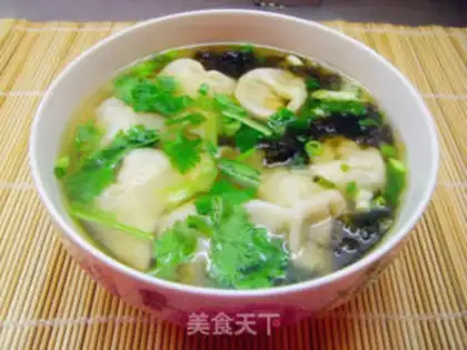 Make Wild vegetable meat wonton step 13
