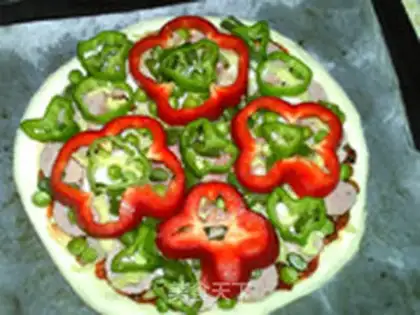 Make Pizza with ham, bacon and vegetables step 23