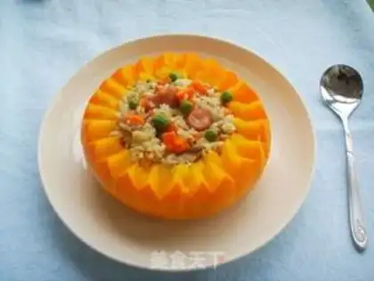 Make Pumpkin sausage braised rice step 9