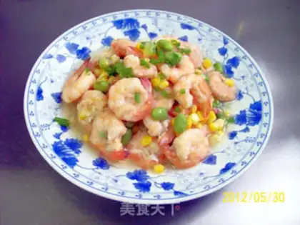 Make stir-fried shrimp balls with peas and corn step 11