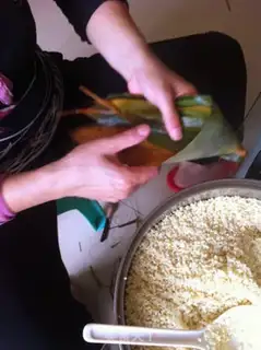 Make Egg yolk fresh meat rice dumplings step 5