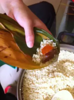 Make Egg yolk fresh meat rice dumplings step 6