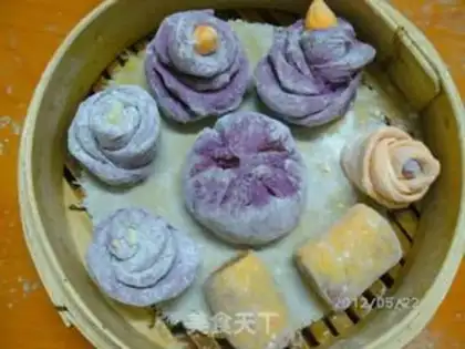 Make Three-colored rose steamed buns step 13
