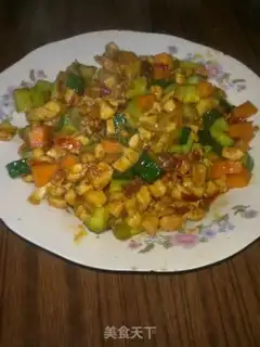 Make stir-fried three dices with spicy sauce step 8