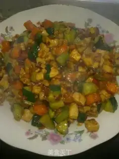 Make stir-fried three dices with spicy sauce step 9