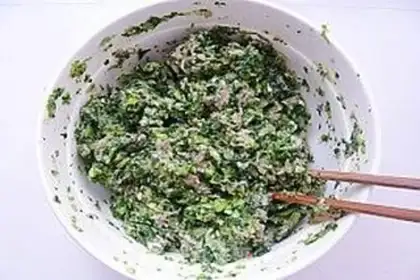 Make Big wonton with green vegetables and fresh meat step 5