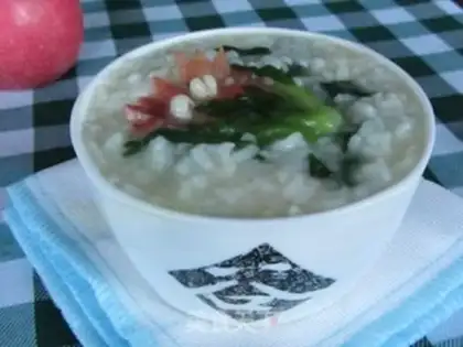 Make Congee with dried vegetables and pork step 8
