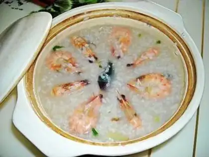 Make Egg shrimp congee step 16