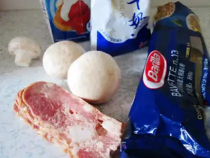 Make Cream bacon mushroom pasta step 0