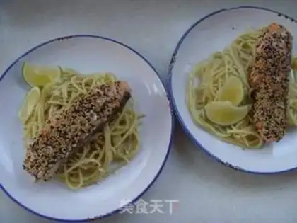 Make The salmon with the pasta step 8