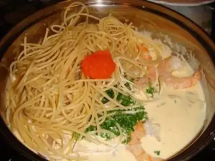 Make Fish cream shrimp pasta step 28
