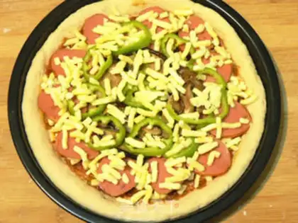 Make Baked sausage mushroom pizza step 19