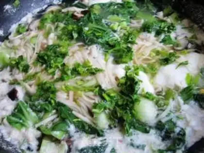 Make Chicken soup mushroom noodles step 12