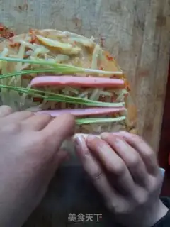 Make Potato and ham burrito step 16