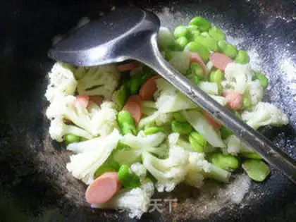 Make Ham sausages, beans, broccoli step 7