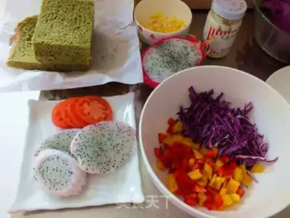 Make A multi-coloured dragon fruit sandwich step 1