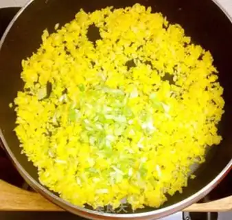 Make Scrambled onions and egg fried rice step 8