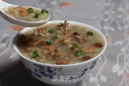 Make Shrimp walnut almond congee step 9