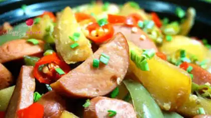 Make A casserole potato ham sausage step 13