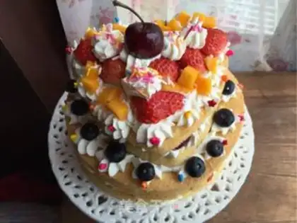 Make Cream fruit, naked cake step 16