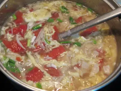 Make Gold needle tomato eggplant soup step 11