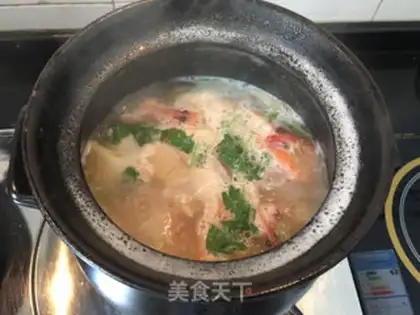 Make Porridge of chicken soup, twig, twig, shrimp step 15