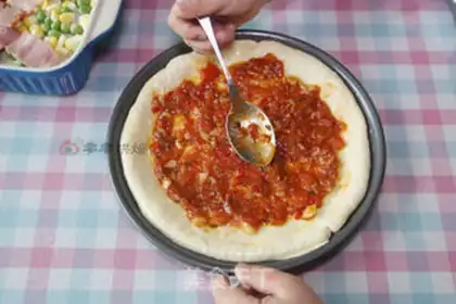 Make A thick shrimp bacon pizza step 12