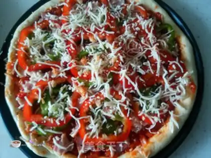 Make Twin pepper bacon pizza step 14