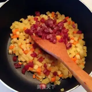 Make Potato carrot sausage and eggs step 3