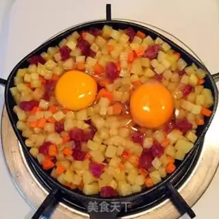 Make Potato carrot sausage and eggs step 6