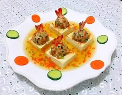 Make Pearl shrimp ball tofu box step 18