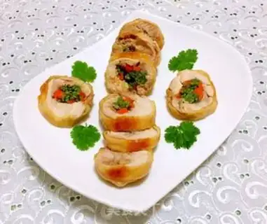 Make A veggie roll on a tin paper chicken leg step 13