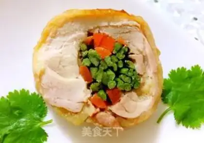 Make A veggie roll on a tin paper chicken leg step 15