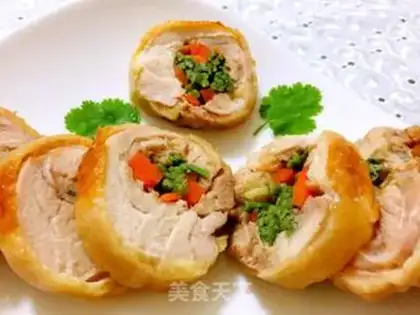Make A veggie roll on a tin paper chicken leg step 16