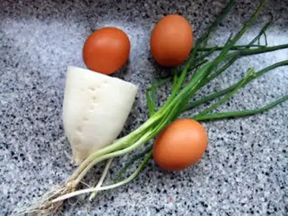Make Onion radish and eggcake step 0