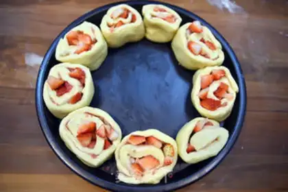 Make Sweet cheese strawberry rolls step 7