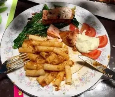 Make Fried salmon with pasta step 15