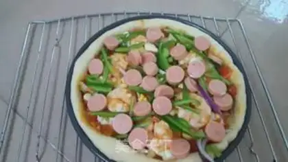 Make Shrimp ham sausage pizza step 7