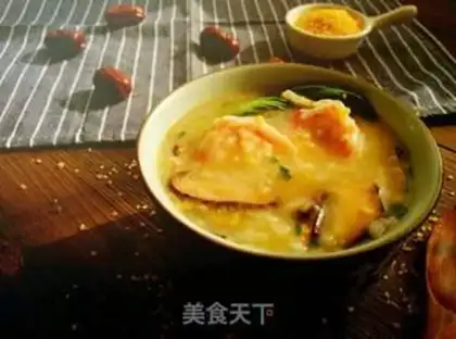 Make Coarse vegetable shrimp congee step 14