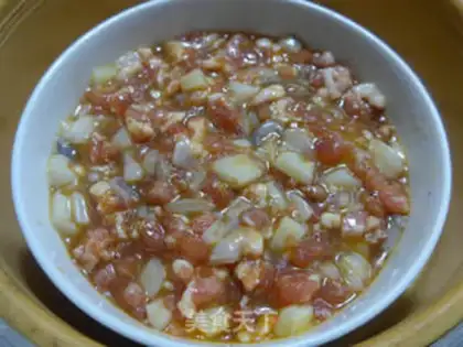 Make Egg squid steaming meat step 7
