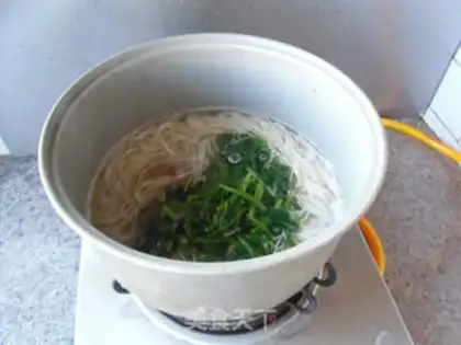 Make Hot soup and eggs step 2