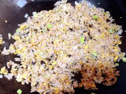 Make Onion beans, egg and rice step 6
