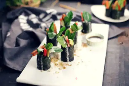 Make A shrimp sushi roll step 7