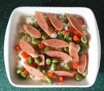Make Ham sausage cheese rice step 4