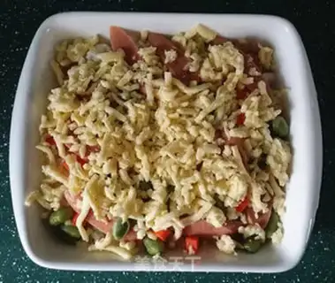 Make Ham sausage cheese rice step 5